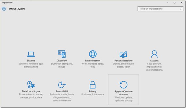 Select the command "Update and security"